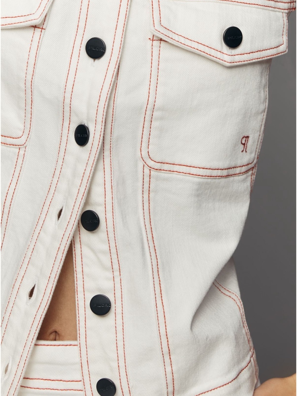 Cream Denim Vest with Contrast red Stitching by Anthropologie w tags.  Gorgeous
